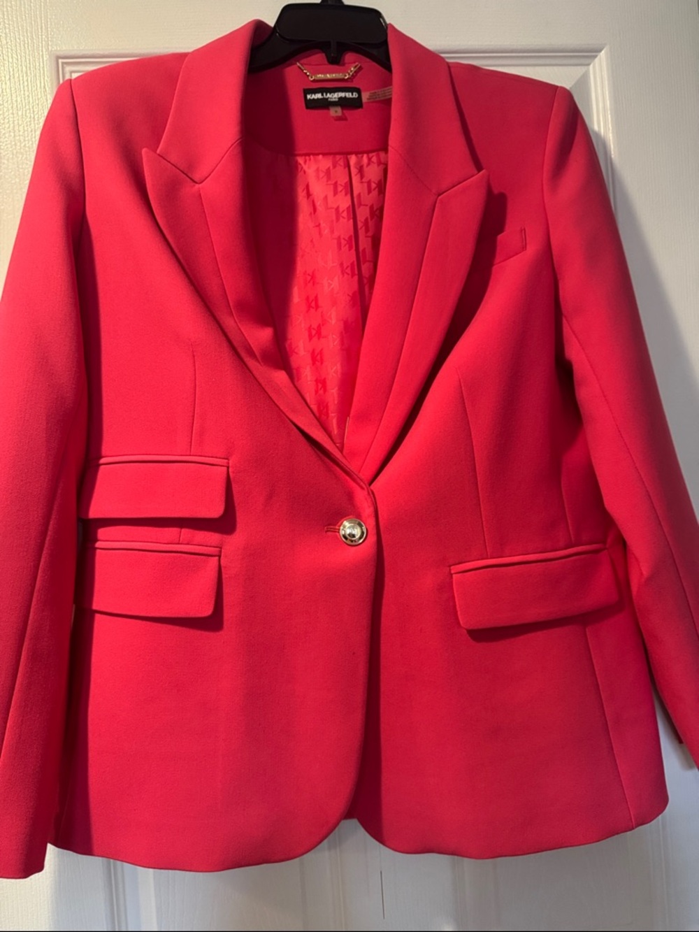 Karl Lagerfeld Hot Pink Single-Button Tailored Blazer